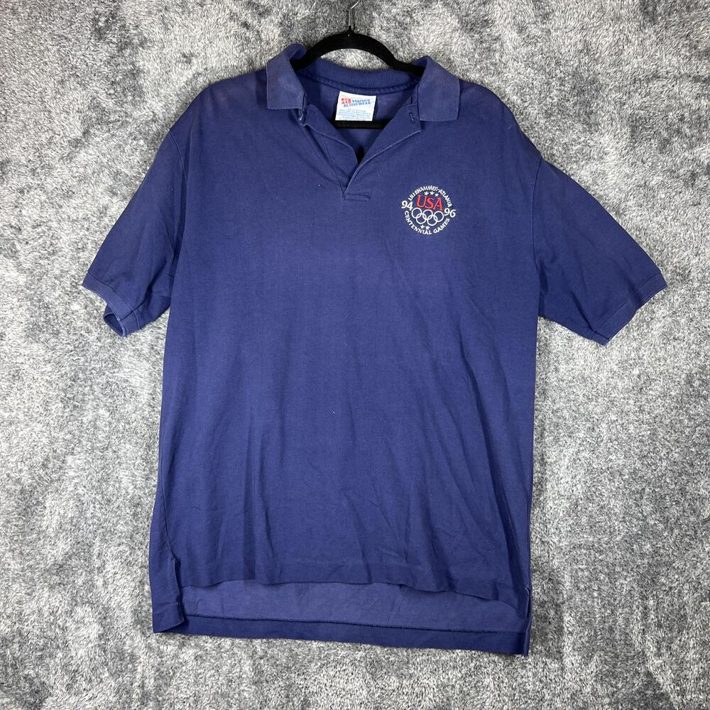 Vintage Hanes Activewear Polo Shirt Mens XL Blue USA 1996 Centennial Embroidered